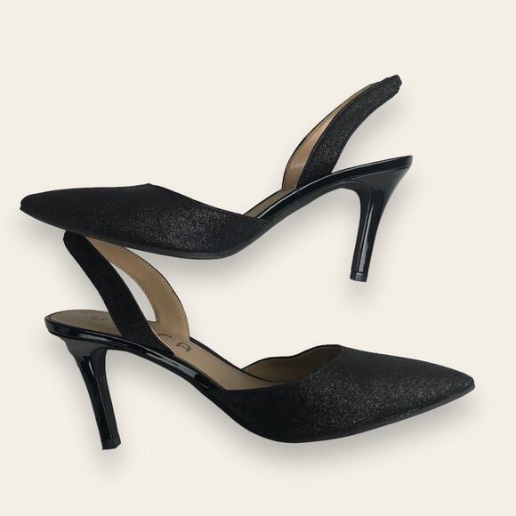 Unisa Elastic Slingback Black Matte Glitter Pointed Toe Heels Size 7 Goth Emo - Picture 5 of 11